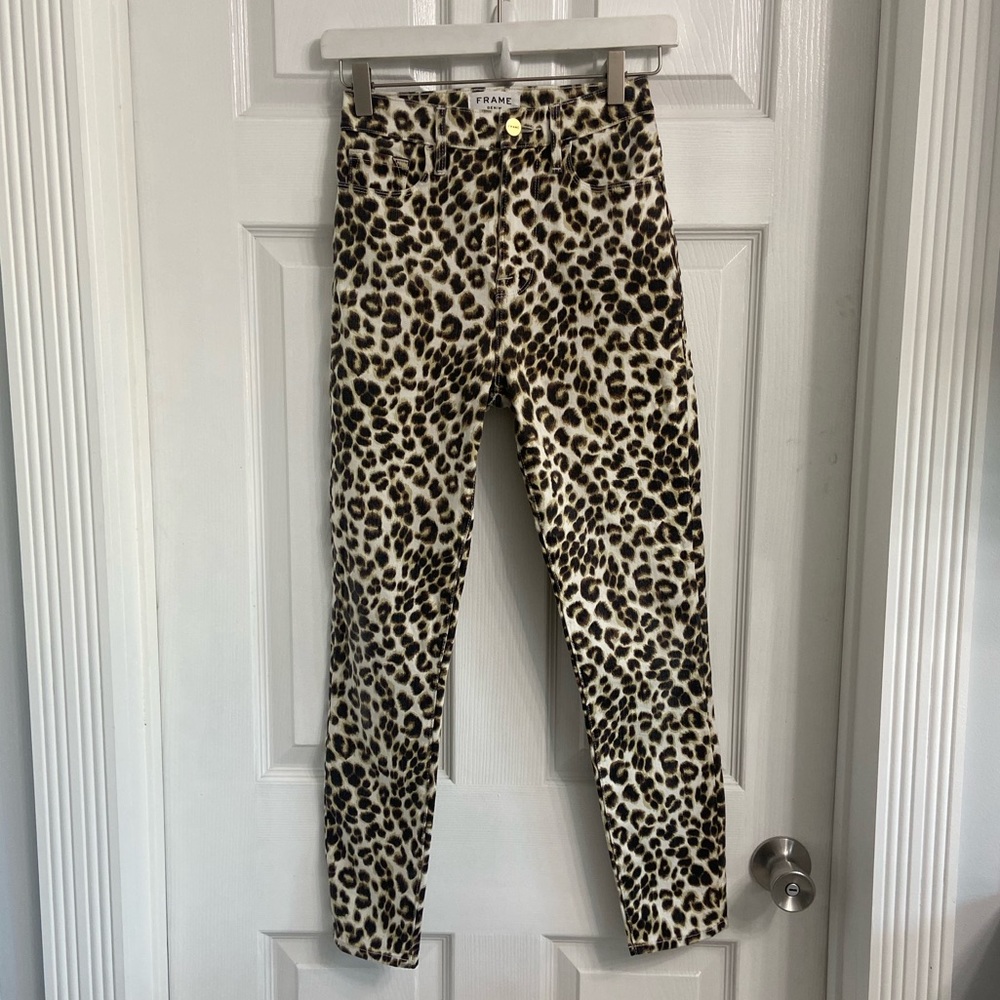 Frame Denim Ali High Rise Cigarette Jeans Leopard Print Size 24